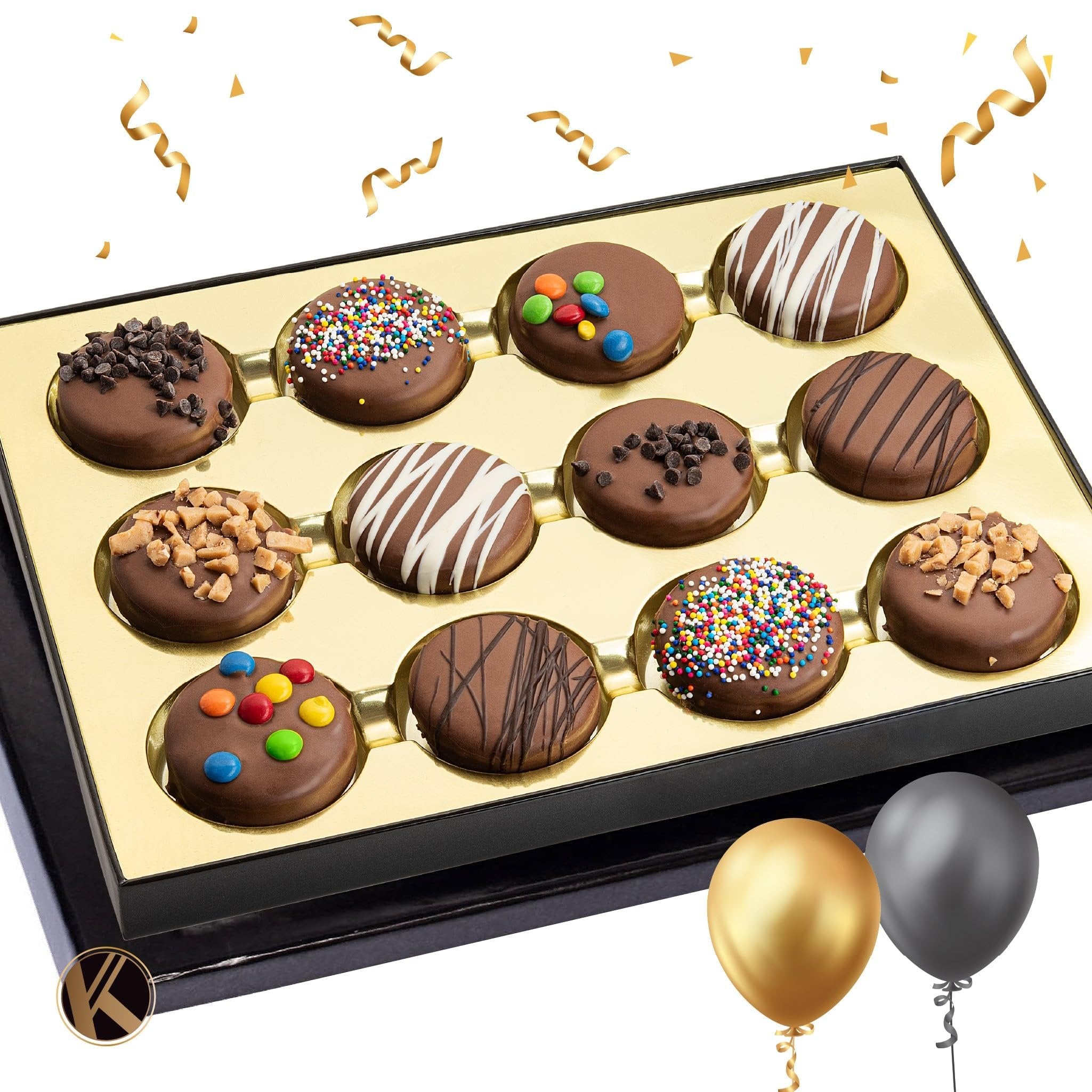 Dairy Chocolate Covered Sandwich Cookies In Birthday Box (12 Count)