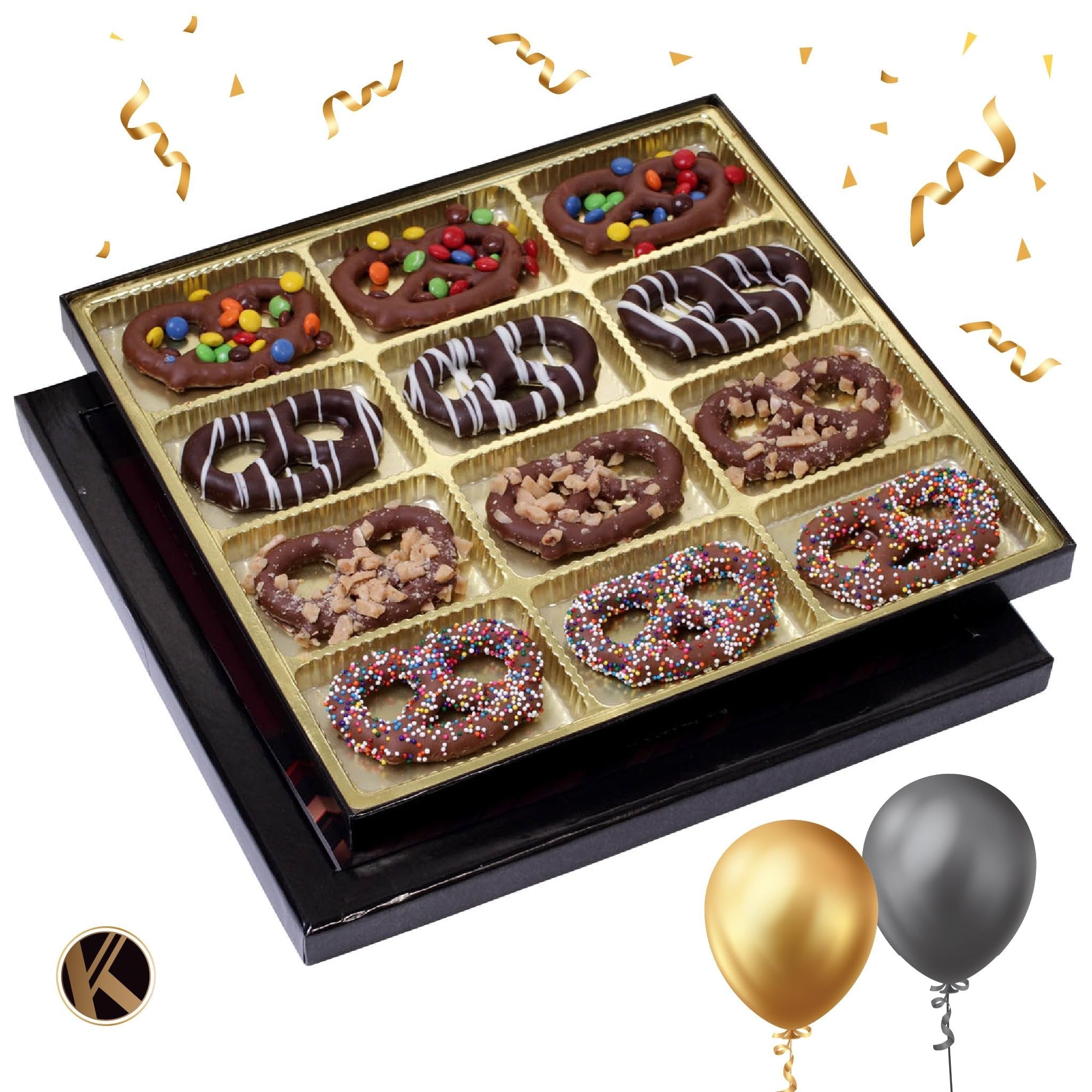 Birthday Dark Milk Chocolate Covered Pretzel Twist Gift Basket (12 Count)