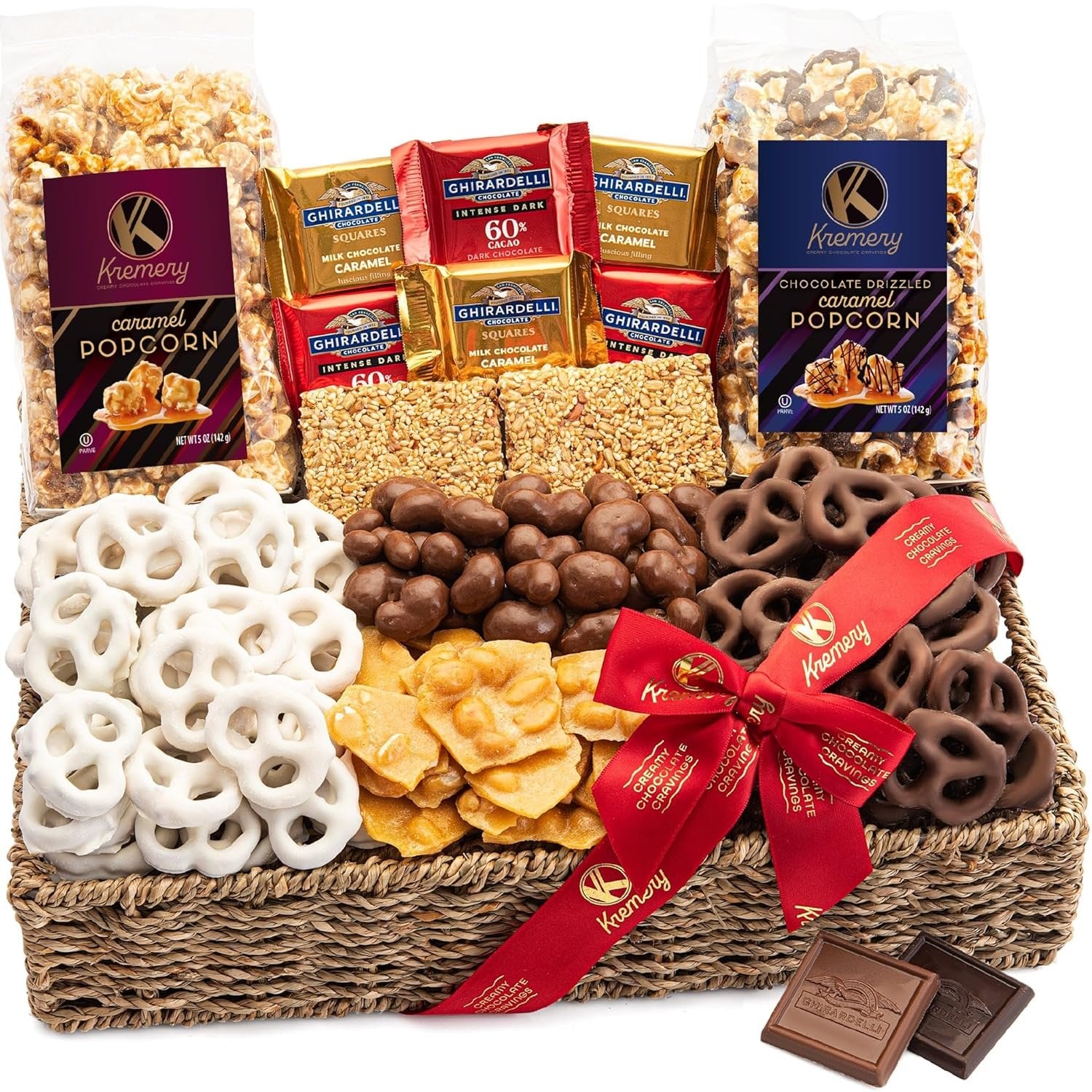 Milk Chocolate Covered Assorted Gift Basket In Seagrass Tray (Large)
