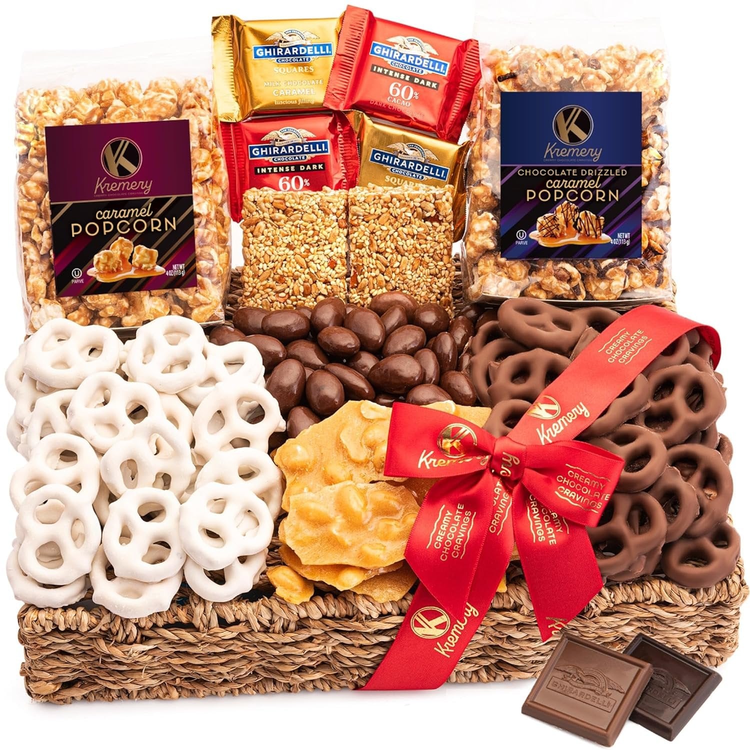 Milk Chocolate Covered Assorted Gift Basket In Seagrass Tray (Medium)
